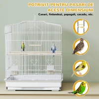 PawHut Colivie pentru Păsări Portabilă cu Mâner, Tăviță Extractibilă și 5 Uși, Stinghii și Leagăn, Alb(m-7)
