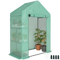 Outsunny Seră de Grădină, Ușă Rulantă, Rafturi 2 Etaje, Structură Oțel, Acoperire PE, 143x73x195 cm, Verde(m-15)