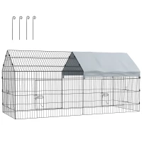 PawHut Cușcă pentru Iepuri de Exterior și Interior cu Acoperiș, 220x85x103cm, Argintiu(m-11)