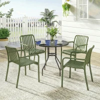 Outsunny Set di 4 Sedie da Patio Impilabili, Sedie da Pranzo da Esterno con Schienale Curvo, Seduta a Doghe e Braccioli(m-2)