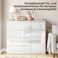 HOMCOM Modernes Sideboard, Stauraum-Sideboard mit 5 Schubladen, verstellbarem Regal, Soft-Close-Tür, Weiß Hochglanz(m-4)