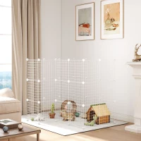 PawHut Recinto per Animali Domestici Piccoli con 36 Pannelli di Metallo Modulabili con Porta, Bianco(m-8)