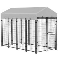 PawHut Recinto per Cani da Esterno con Tetto e Porta a 2 Sezioni in Metallo, 239x121x183cm, Argento(m-1)