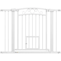 PawHut Cancellino per Cani Regolabile con Estensioni, Porta per Gatti e Apertura a Una Mano, 76-104x77cm, Bianco(m-1)