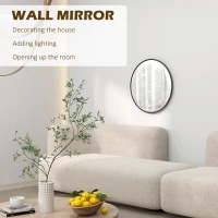 HOMCOM 61cm Decorative Wall Mirror for Bedroom Living Room, Modern Round Bathroom Mirror for Home Decor, Black(m-4)