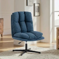 HOMCOM Butaca de Salón Giratorio 360° Altura Ajustable Asiento Ancho Tapizado en Lino Base de Metal Azul Oscuro(m-10)