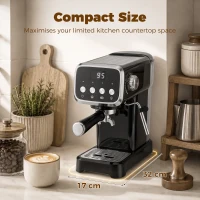 HOMCOM Espresso Machine, 20-Bar Cappuccino Coffee Maker with Frother Wand, 1.2 L Water Tank, Black(m-7)