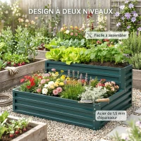 Outsunny Carré potager de jardin fond ouvert 2 étages pour herbes légumes fruits fleurs 120 x 101 x 58 cm vert(m-7)