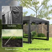 Outsunny Tonnelle de jardin 3 x 4 m, barnum de jardin, parois latérales en maille et 2 portes, pour fêtes et mariages, gris foncé(m-6)