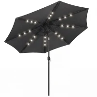 Outsunny 2.6 m Garden Parasol Umbrella with LED Solar Light, Parasol Cover, Outdoor Market Patio Umbrella, Black(m-1)