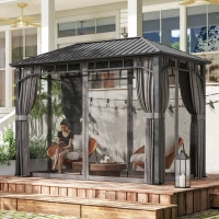 Outsunny 2 x 3.5 m Hardtop Gazebo with Galvanised Steel Roof, Waterproof Permanent Pavilion Garden Gazebo with Netting and Curtains for Patio, Deck, Dark Grey(m-10)