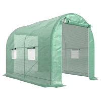Outsunny Serre de Jardin Tunnel Surface Sol 6 m² châssis Tubulaire renforcé Porte zippée 4 fenêtres enroulables Vert(m-1)