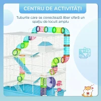 PawHut Cusca mare pentru hamsteri , refugiu pentru gerbili pe 5 niveluri, 59 cm x 36 cm x 69 cm, albastru deschis(m-4)