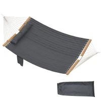 Outsunny Hängematte Outdoor 200x140cm, zweilagig Hängematte mit Kopfstütze Magazintasche Holzstäbe bis 200kg(m-12)