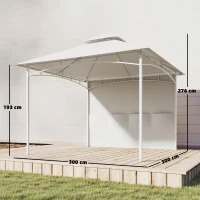 Outsunny Pavillon Tonnelle de Jardin Toit Double Rideaux et Poches de Rangement Crochet de Plafond 3 x 3 m Crème(m-3)