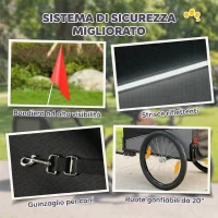 PawHut Rimorchio Bici per Cani Taglia Media Pieghevole in Metallo e 600D Oxford Copertura Sfoderabile, Grigio(m-7)