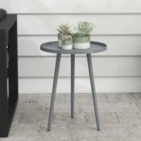 Outsunny Round Garden Coffee Table, Outdoor Side Table with Rounded Steel Edge, Ø40 x 50H cm, Grey(m-2)
