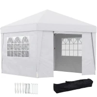 Outsunny Gazebo Pieghevole 3x3 m con Altezza Regolabile, con Design Pop Up e Finestre, Bianco(m-1)