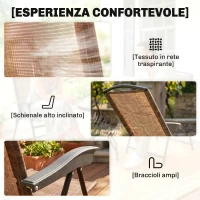 Outsunny Tavolino con 2 Sedie Set Mobili 3pz Pieghevole Regolabile Esterno Textilene Marrone(m-6)