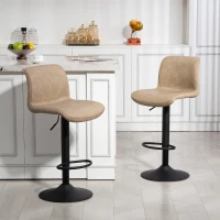 HOMCOM Bar Stools Set of 2, PU Leather Barstools with Backrest and Footrest for Kitchen, Counter, Breakfast Bar, Light Brown(m-10)