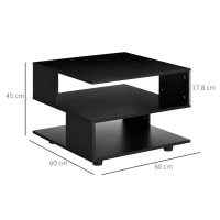 HOMCOM Tavolino da Caffè Asimmetrico in Legno con Ripiani e Piedini Regolabili, 60x60x45cm, Nero(m-3)