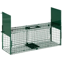 Outsunny Colivie Capcană pentru Animale Mici Vii cu Dublă Ușă și Mâner, 80x25x30cm, Verde Închis(m-1)