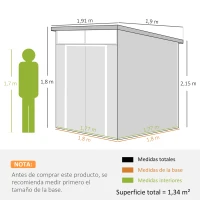 Outsunny Caseta de Jardín Exterior 190x191x215 cm con Puerta Corredera Ventana y Ventilación para Almacenar Herramientas Gris(m-3)