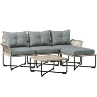 Outsunny Conjunto de Jardín de Ratán Sintético con Sofá de Exterior de 4 Módulos y 1 Mesa de Centro y Cojines Gris(m-1)