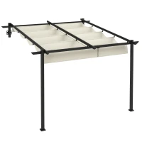Outsunny Gartenpavillon 3 x 3m, einziehbares Dach, Wandmontage, Metallrahmen, Cremeweiß(m-12)