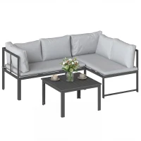 Outsunny Salon de Jardin Mobilier de Terrasse 3 Pièces 4 Places Modulable avec Accoudoir Réglable Coussins Épais 16cm Gris(m-12)
