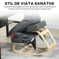 Vinsetto Sedia Ergonomica con Inginocchiatoio in Legno di Betulla e Cuscino, 51x69x58 cm, Grigio(m-6)