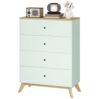 HOMCOM 4 Drawer Storage Cabinet, Chest of Drawers for Bedroom Living Room, Light Green and Oak(m-11)