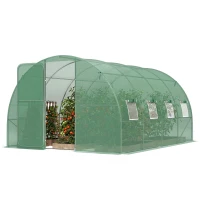 Outsunny 3 x 4 m Walk-in Polytunnel Greenhouse with Hinged Door and 8 Roll Up Mesh Windows, Garden Tunnel Warm House Tent, Green(m-11)