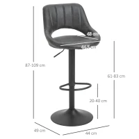 HOMCOM Conjunto de 2 Banquetas, Aparência de couro, Giráveis, Reguláveis em altura, Apoio para os pés, Estrutura metálica, 47 x 52 x 87-109 cm, Cinza(m-3)