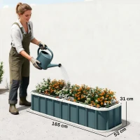 Outsunny Jardinière surélevée en acier galvanisé, lit de jardin avec gants et bords pliés, 165 x 52 x 31 cm, gris foncé(m-3)