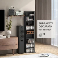 HOMCOM Raft pentru CD-uri cu 9 Rafturi Reglabile, Capacitate pentru 260 CD-uri/120 DVD-uri, 33x24x140 cm, Negru(m-9)