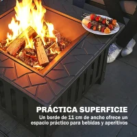Outsunny Brasero Exterior de Acero Cuadrado 67x67x47 cm Brasero Exterior Jardín con Atizador Tapa de Malla para Fiesta Negro(m-5)