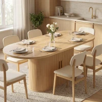 HOMCOM Table à Manger Ovale pour 6 personnes, Portes Coulissantes, 6 Compartiments, Style Farmhouse Moderne, 180x80x75cm, Chêne(m-14)