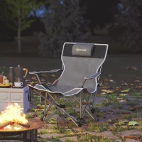 Outsunny Sedia da Campeggio Pieghevole con Poggiapiedi Staccabile, Portabicchieri e Tasca Laterale, 82x100x88 cm, Grigio(m-9)