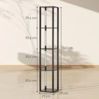 HOMCOM Lampada da Terra con 4 Ripiani, 3 Luminosità Regolabili e Interruttore a Pedale, 29x29x163 cm, Nero(m-3)