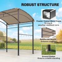 Outsunny 2.2 x 1.5 m BBQ Grill Gazebo Tent, Garden Grill with Metal Frame, Curved Canopy and 10 Hooks, Outdoor Sun Shade, Khaki(m-6)