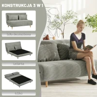 HOMCOM Sofa do spania, Łóżko dla gości, 3-stopniowa regulacja oparcia, Wygląd lnu, do 120 kg, 141 x 90 x 81 cm, Szary(m-4)