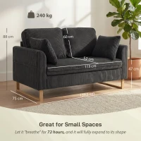HOMCOM 2 Seater Sofa, 140 cm Loveseat Sofa with Spring Cushions, Metal Legs, 2 Pillows, Dark Grey(m-3)