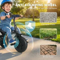 HOMCOM 6 in 1 Tricycle for Kids with 5-point harness straps, Removable Canopy, Dark Blue(m-7)