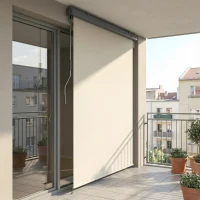 Outsunny Marchiză Rulantă din Poliester Anti-UV cu Carcasă din Aluminiu și Manivelă, 250x160 cm, Alb Crem(m-2)