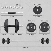 SPORTNOW Greutăți pentru Sală 2 în 1 de 42 kg cu 14 Discuri, Haltere și Gantere, din Oțel, 180x24x24 cm, Negru(m-3)