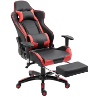 HOMCOM High-Back Gaming Chair Swivel Home Office Computer Racing Gamer Recliner Chair Faux Leather with Footrest, Wheels, Red Black(m-1)