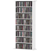 HOMCOM Estantería para CDs y DVDs Estrecha con 8 Compartimentos Estantes Ajustables 58x24x126,3 cm Blanco(m-11)