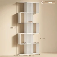 HOMCOM Librería en Forma de S de 5 Niveles para Salón Dormitorio Estudio Oficina 80x24x200 cm Blanco(m-3)
