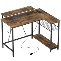 HOMCOM Reversible 'L' LED Light Gaming/Work Desk - Rustic Brown(m-1)